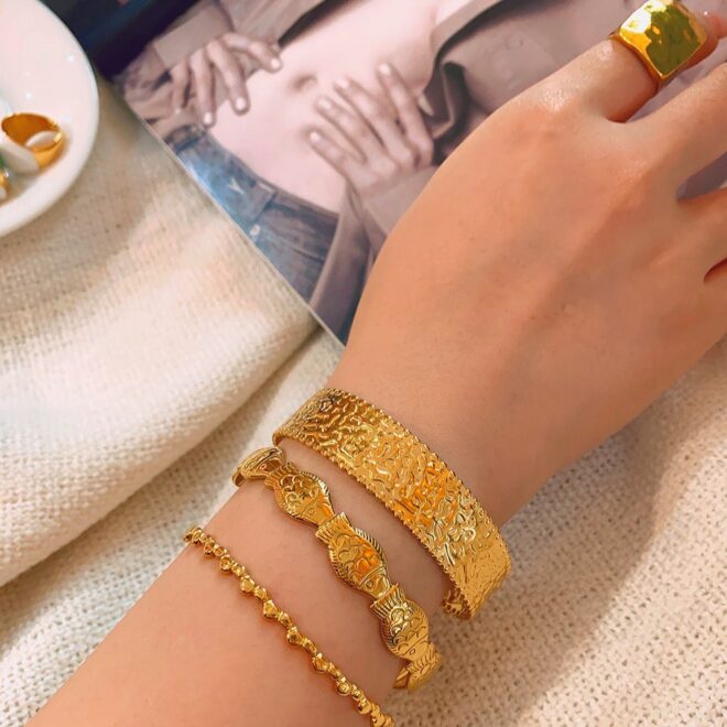 Vintage 14k Gold Plated Open Cuff Bracelet Bangle - Image 6
