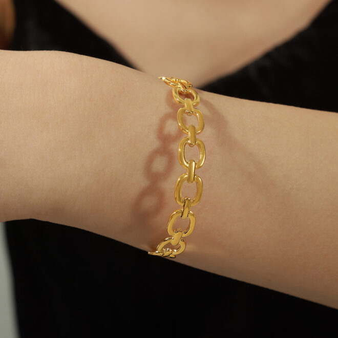 High Quality Hot Sale Ins Style Trend Classic Square Smooth Stainless Steel Gold Bangle for Women - Image 2