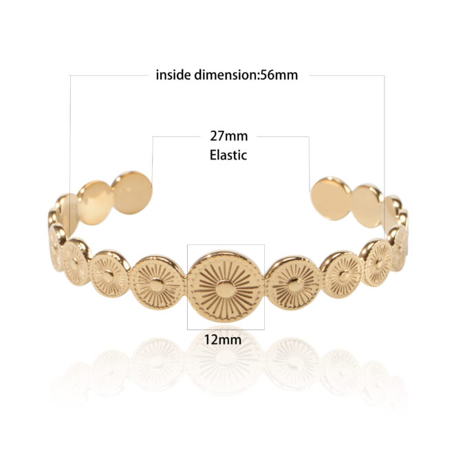 Wholesale Fashion Fine Gold Plated Stainless Steel Cuff Bangle With Sun Design - Image 2