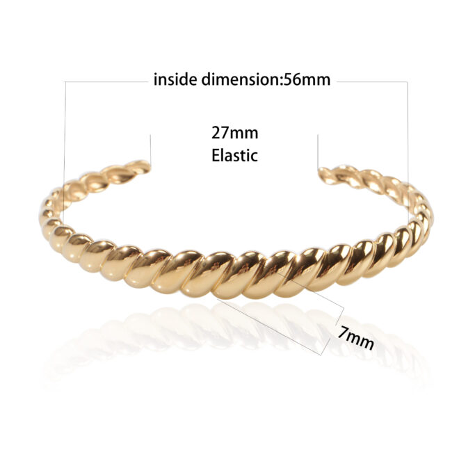 Fashion Stainless Steel 18K PVD Gold Twist Ring Bangle Bracelet Anti Tarnish Jewelry Sets Croissant Cuff Bracelet for Women - Image 5