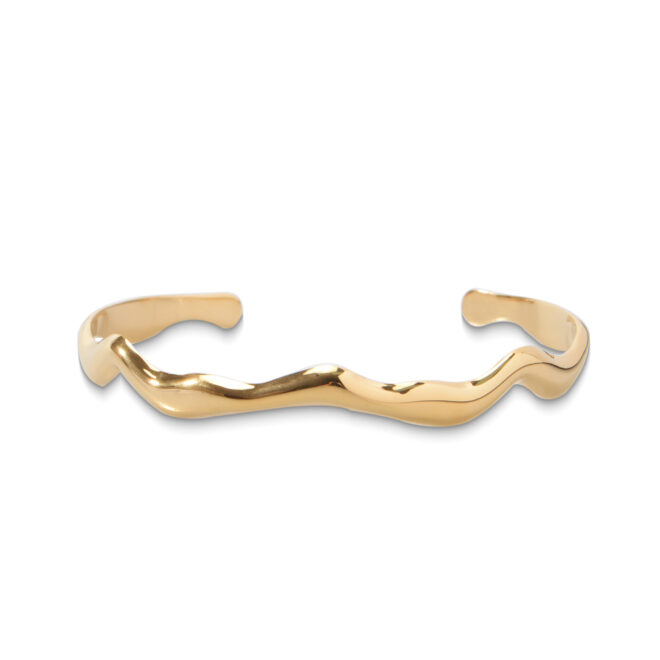 Fashionable Golden Stainless Steel Wave Open Bangle Bracelet, Perfect For Women's Party Or Festival As Jewelry Gift - Image 6