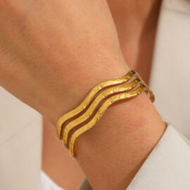 New Elegant Gold Color Boho Bangles Bracelet for Women Stainless Steel Retro Cuff Open Adjustable Bracelet Fashion Jewelry Gift