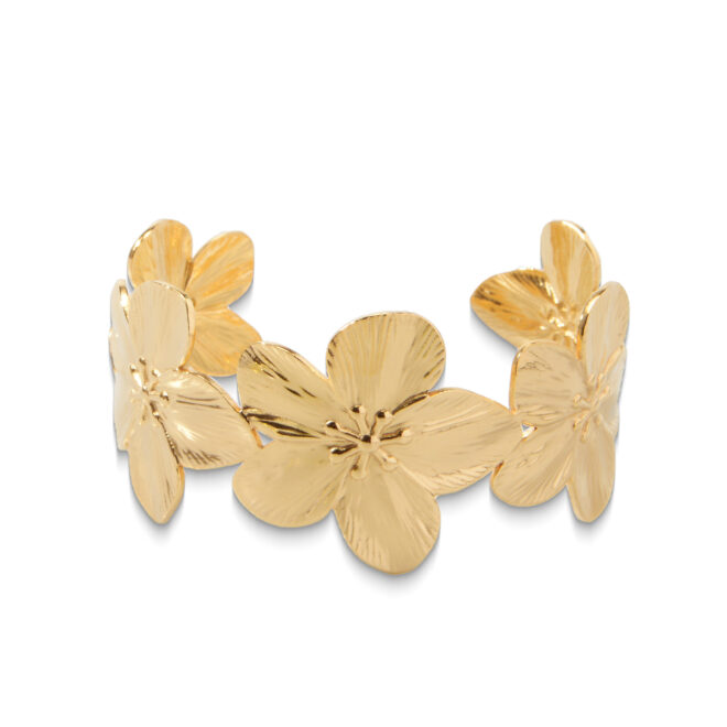 18K Gold Plated Flowers Necklace Rings and Earrings Gift Stainless Steel Hammer Statement Flower Jewelry Set - Image 4
