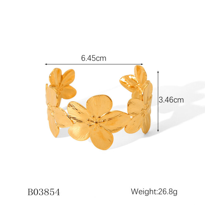 18K Gold Plated Flowers Necklace Rings and Earrings Gift Stainless Steel Hammer Statement Flower Jewelry Set - Image 3