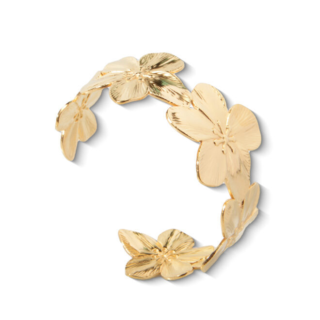 18K Gold Plated Flowers Necklace Rings and Earrings Gift Stainless Steel Hammer Statement Flower Jewelry Set - Image 2