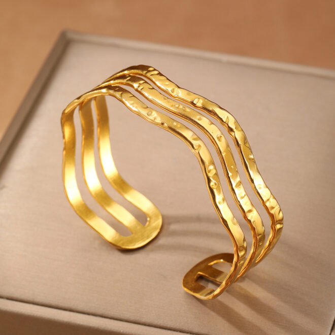 New Elegant Gold Color Boho Bangles Bracelet for Women Stainless Steel Retro Cuff Open Adjustable Bracelet Fashion Jewelry Gift - Image 2