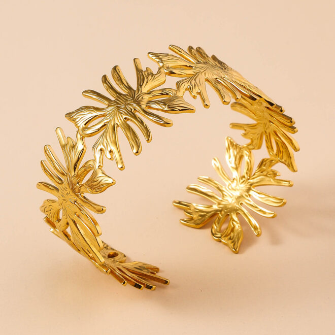 Bangles Bracelet For Women Leaf Ring Flower Geometric Metal Open Cuff Party Holiday Gift Fashion Jewelry - Image 4