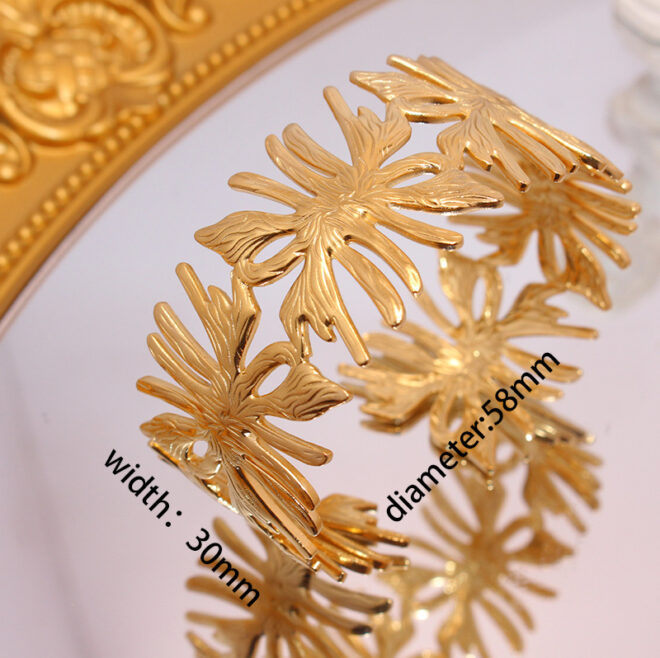 Bangles Bracelet For Women Leaf Ring Flower Geometric Metal Open Cuff Party Holiday Gift Fashion Jewelry - Image 5