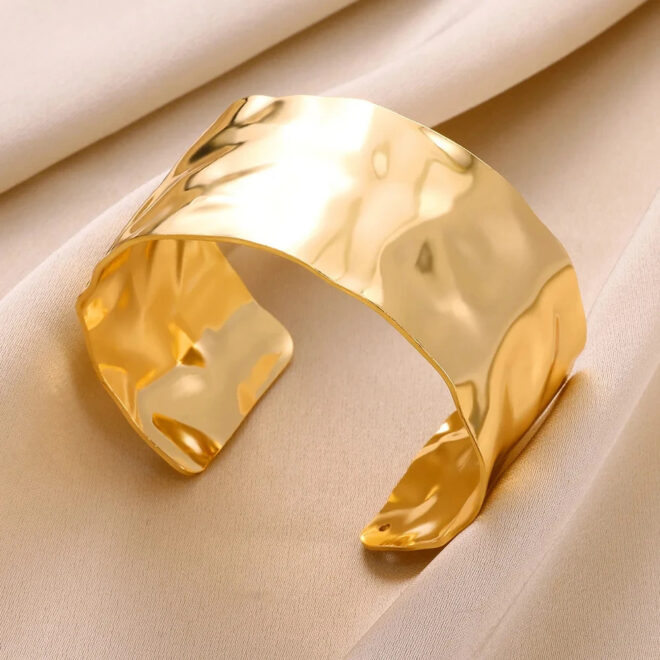 High Quality 18K Gold Exaggerated Stainless Steel Irregular Wide Bracelet Jewelry Women - Image 4
