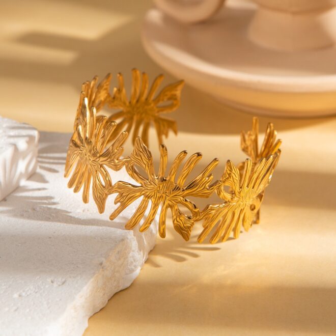 Bangles Bracelet For Women Leaf Ring Flower Geometric Metal Open Cuff Party Holiday Gift Fashion Jewelry