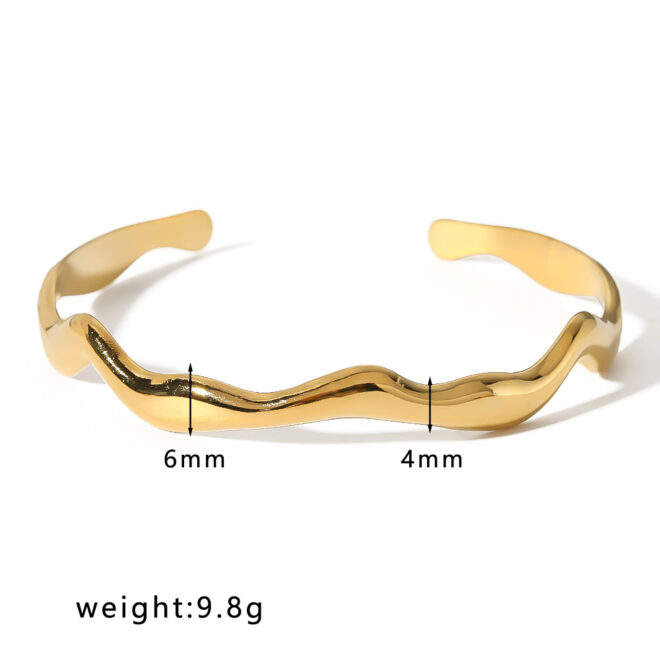 Fashionable Golden Stainless Steel Wave Open Bangle Bracelet, Perfect For Women's Party Or Festival As Jewelry Gift - Image 4