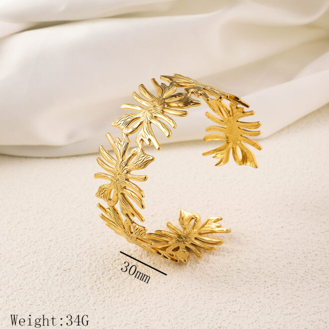 Bangles Bracelet For Women Leaf Ring Flower Geometric Metal Open Cuff Party Holiday Gift Fashion Jewelry - Image 2