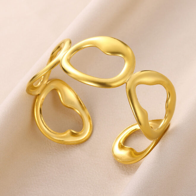18k Gold Adjustable Circle Ring, Simple Link Chain Knuckle Rings CZ, Fashion Stacking Finger Jewelry - Image 5