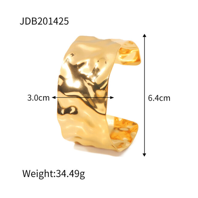 High Quality 18K Gold Exaggerated Stainless Steel Irregular Wide Bracelet Jewelry Women - Image 3