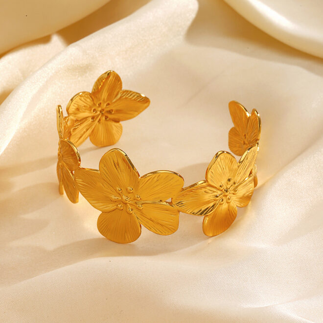 High Quality Butterfly Flowers Bracelet Stainless Steel Carved Bracelet Women Gold Opening Bracelet Fine Designer Jewelry Bangle - Image 8