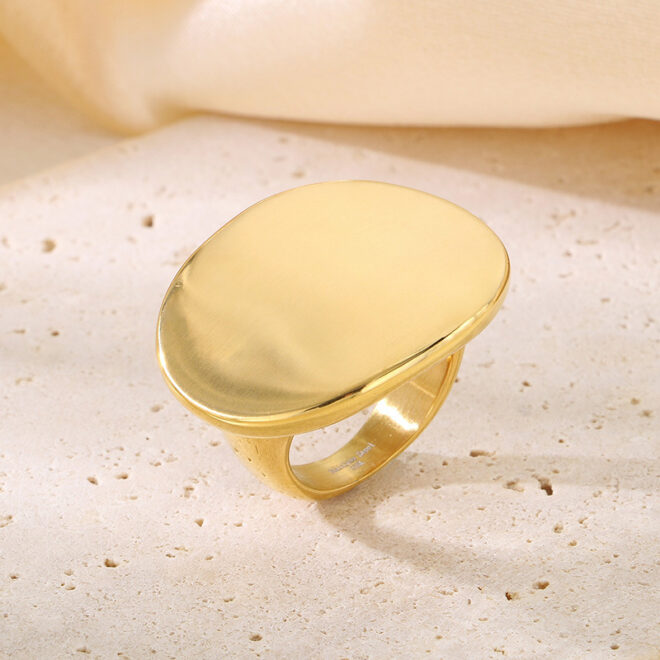 S925 Sterling Silver 18k Gold Plated Exaggerated Geometric Smooth Surface Circular Ring Niche Design Finger Ring - Image 3