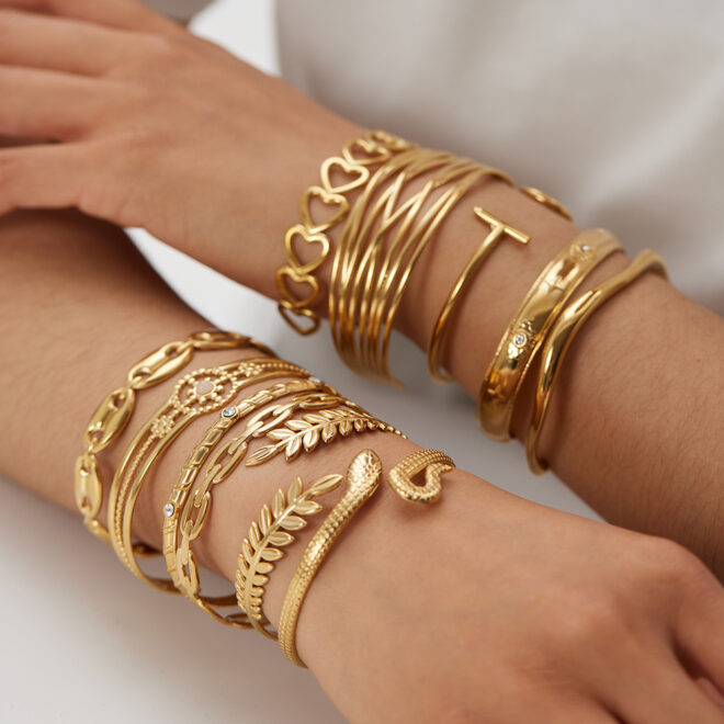 Fashion Chunky Cuff Bracelet For Women Girls Water Droplet Hollow Opening Bracelets Stainless Steel 18k Gold Color Jewelry Gift - Image 5
