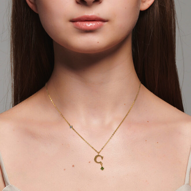 Oudisi Moon and Star Tiny CZ Paved Cubic Zircon Stone Letter Pendant Necklaces for Women Girls Trendy Jewelry - Image 2