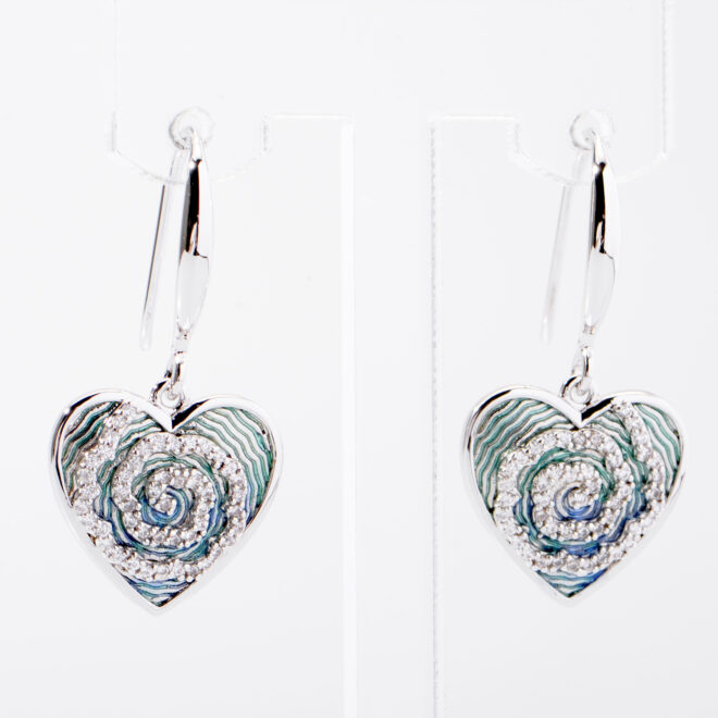 Wholesale Pink/White/Blue/Purple/Coulorful Enamel Five Flower Silver Heart Earrings - Image 2