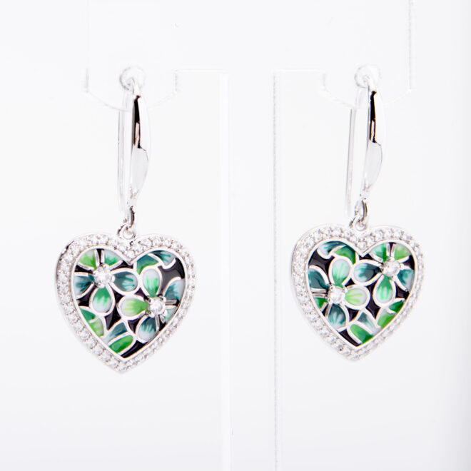 Wholesale Pink/White/Blue/Purple/Coulorful Enamel Five Flower Silver Heart Earrings - Image 4
