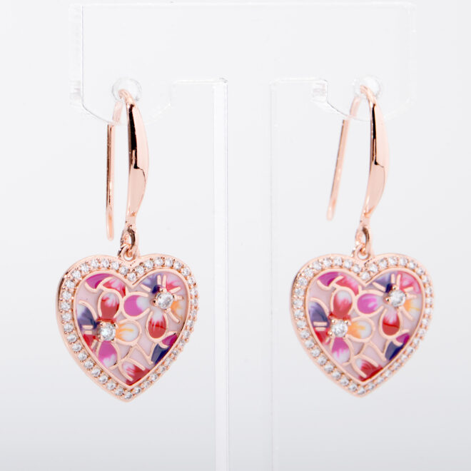 Wholesale Pink/White/Blue/Purple/Coulorful Enamel Five Flower Silver Heart Earrings - Image 6