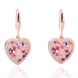 Wholesale Pink/White/Blue/Purple/Coulorful Enamel Five Flower Silver Heart Earrings