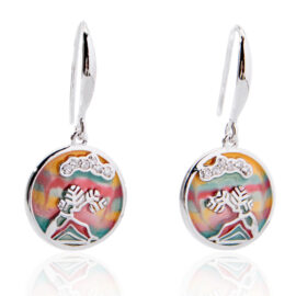 3.33g Colorful Enamel Landscape Drop Earrings – Sterling Silver with Crystal Accents