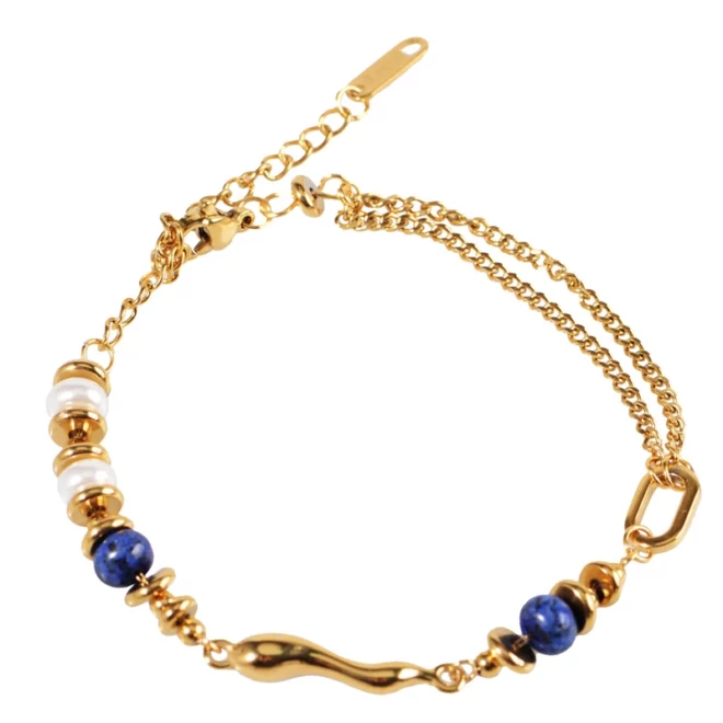 14k Gold Plated Chain Square Shape Freshwater Pearl Beads Adjustable Bracelet - Image 4