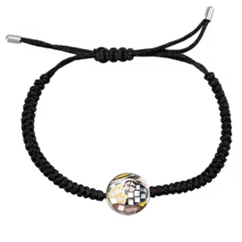 Textile Bracelet With Stainless Steel Round Enamel Flower Pendant