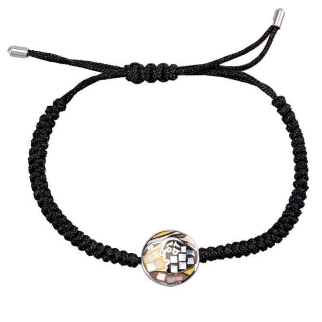 Textile Bracelet With Stainless Steel Round Enamel Flower Pendant