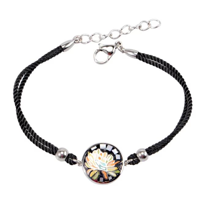 Thick Rope Handwoven Adjustable Gold round Enamel Bracelet - Image 4