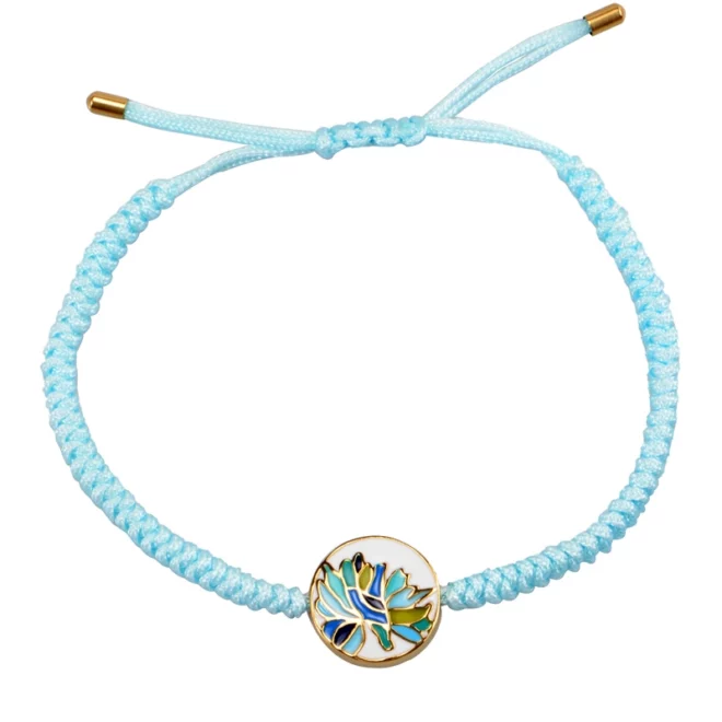 Textile Bracelet With Stainless Steel Round Enamel Flower Pendant - Image 2