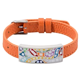 Adjustable Leather Bracelet with Multicolor Enamel Inlay – Trendy Stainless Steel Accent