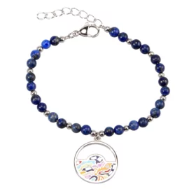 Fashion Bracelet with Colorful Imitation Stone Beads & Stainless Steel Charm