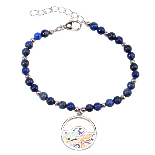 Fashion Bracelet with Colorful Imitation Stone Beads & Stainless Steel Charm