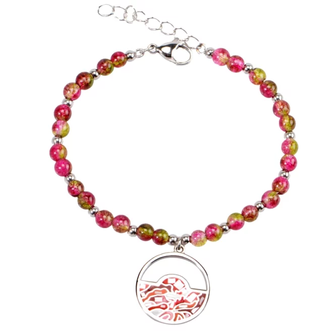 Fashion Bracelet with Colorful Imitation Stone Beads & Stainless Steel Charm - Image 2