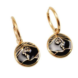 Modern Art Face Hoop Earrings – Colorful Enamel on Stainless Steel