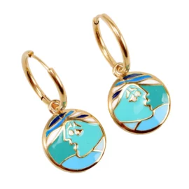Gold-Plated Stainless Steel Earrings with Abstract Face Design – Enamel Accent