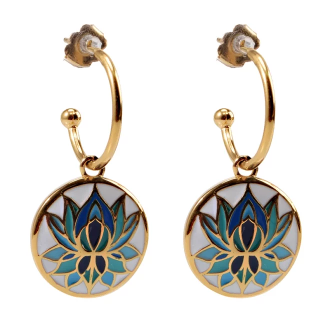 Gold-Plated Stainless Steel Earrings with Abstract Face Design – Enamel Accent - Image 5