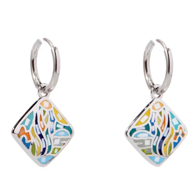 Multi colored enamel Earrings Summer Earrings Dangle Enamel Earrings - Image 4