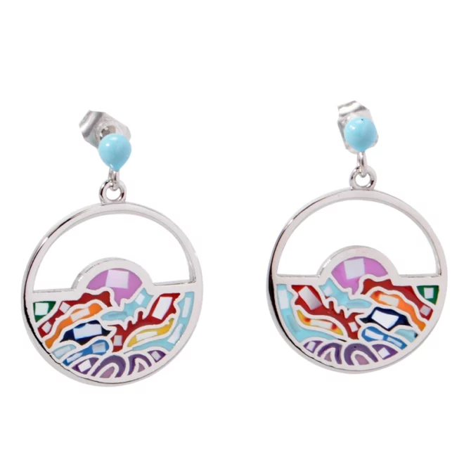 Multicolor Steel And Enamel Crystals Logo Hoop Earrings - Image 4