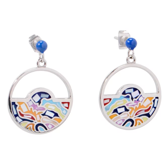 Multicolor Steel And Enamel Crystals Logo Hoop Earrings - Image 2