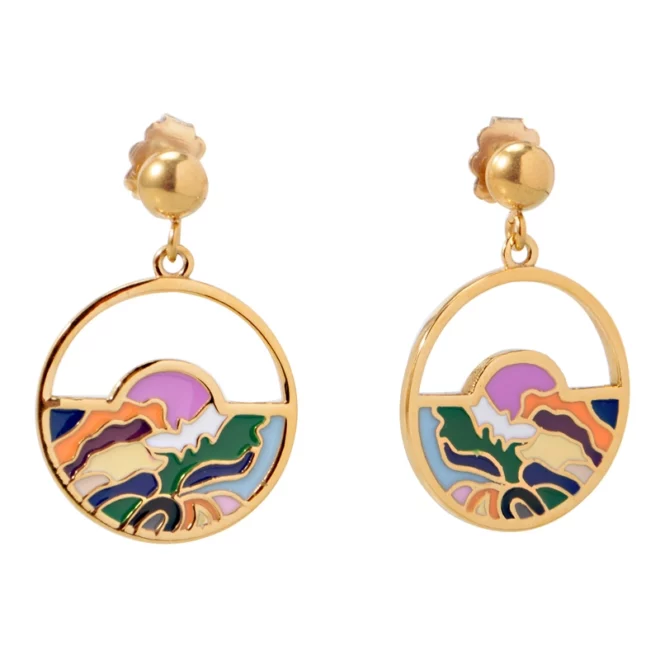 Multicolor Steel And Enamel Crystals Logo Hoop Earrings - Image 3