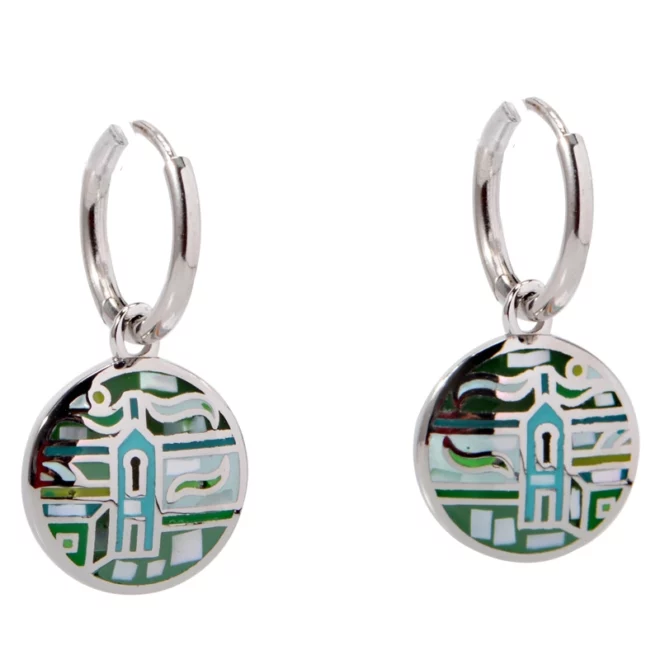 Gold-Plated Stainless Steel Earrings with Abstract Face Design – Enamel Accent - Image 3