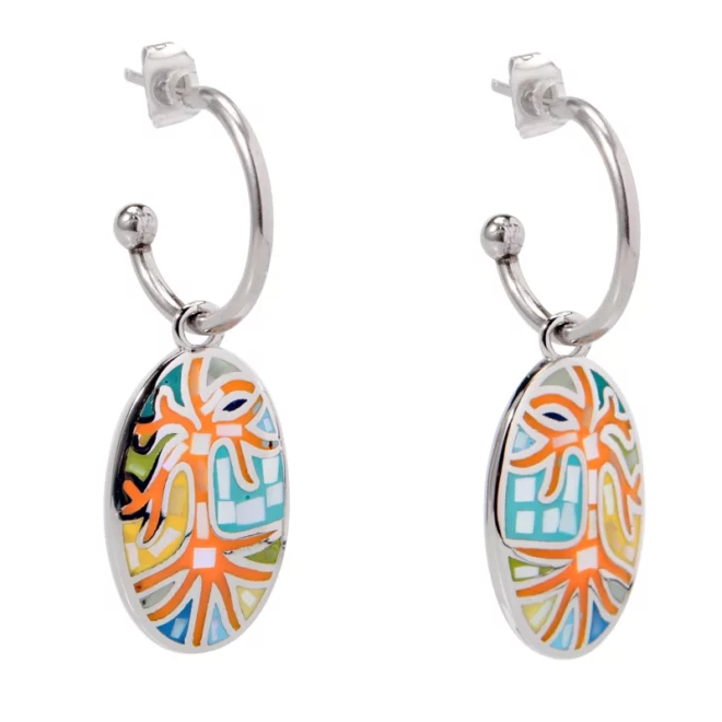 Gold-Plated Stainless Steel Earrings with Abstract Face Design – Enamel Accent - Image 4