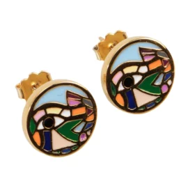 Gold Plate Stainless Steel Earrings Trendy Colorful Enamel Evil Eye Adjustable Stud