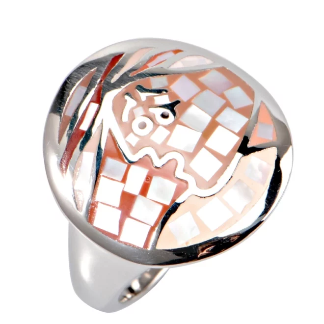 High Quality Abstract Face Gold Statement Ring – Enamel Art Design for Women - Image 4