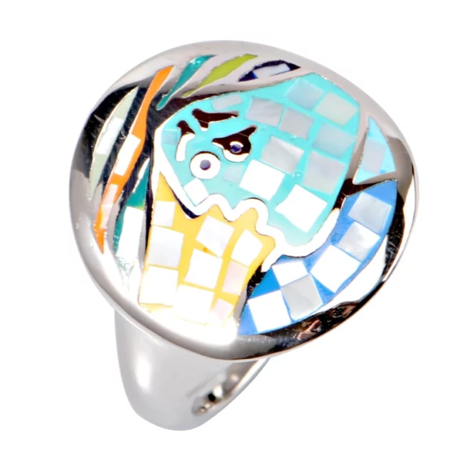High Quality Abstract Face Gold Statement Ring – Enamel Art Design for Women - Image 3