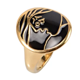 High Quality Abstract Face Gold Statement Ring – Enamel Art Design for Women