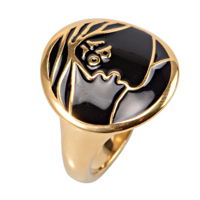 High Quality Abstract Face Gold Statement Ring – Enamel Art Design for Women